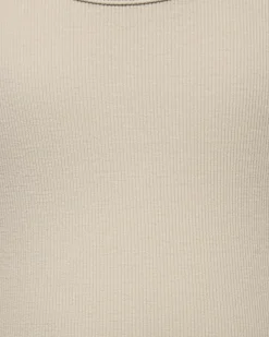 T-shirt Kids Only avorio manica lunga in cotone stretch a costine