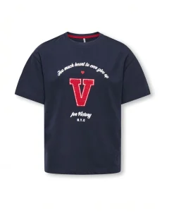 T-shirt Kids Only blu stile college con logo rosso
