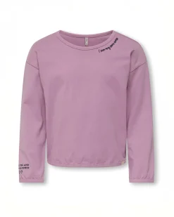 T-shirt Kids Only color malva a maniche lunghe con scritta I am my own muse