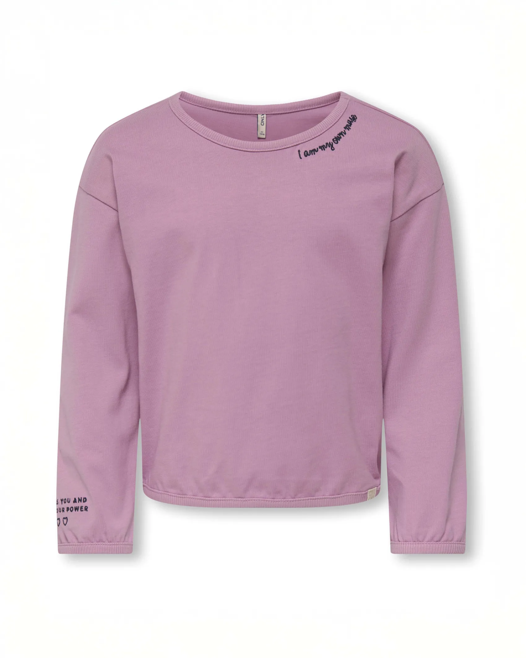 T-shirt Kids Only color malva a maniche lunghe con scritta I am my own muse