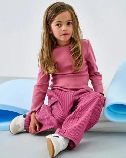 T-shirt Kids Only malva a manica lunga in cotone stretch a costine