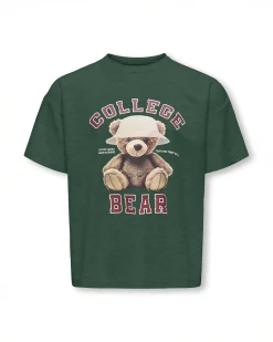 T-shirt Kids Only verde con orsetto College Bear