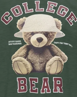 T-shirt Kids Only verde con orsetto College Bear