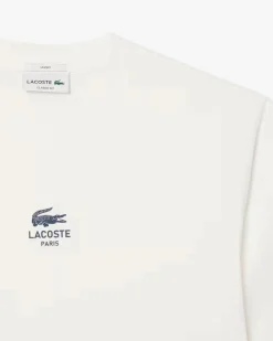 T-shirt Lacoste bianca in jersey di cotone pesante con stampa logo davanti