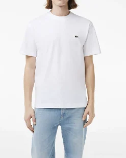 T-shirt Lacoste bianca mezza manica in puro cotone classic-fit
