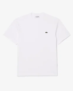 T-shirt Lacoste bianca mezza manica in puro cotone classic-fit