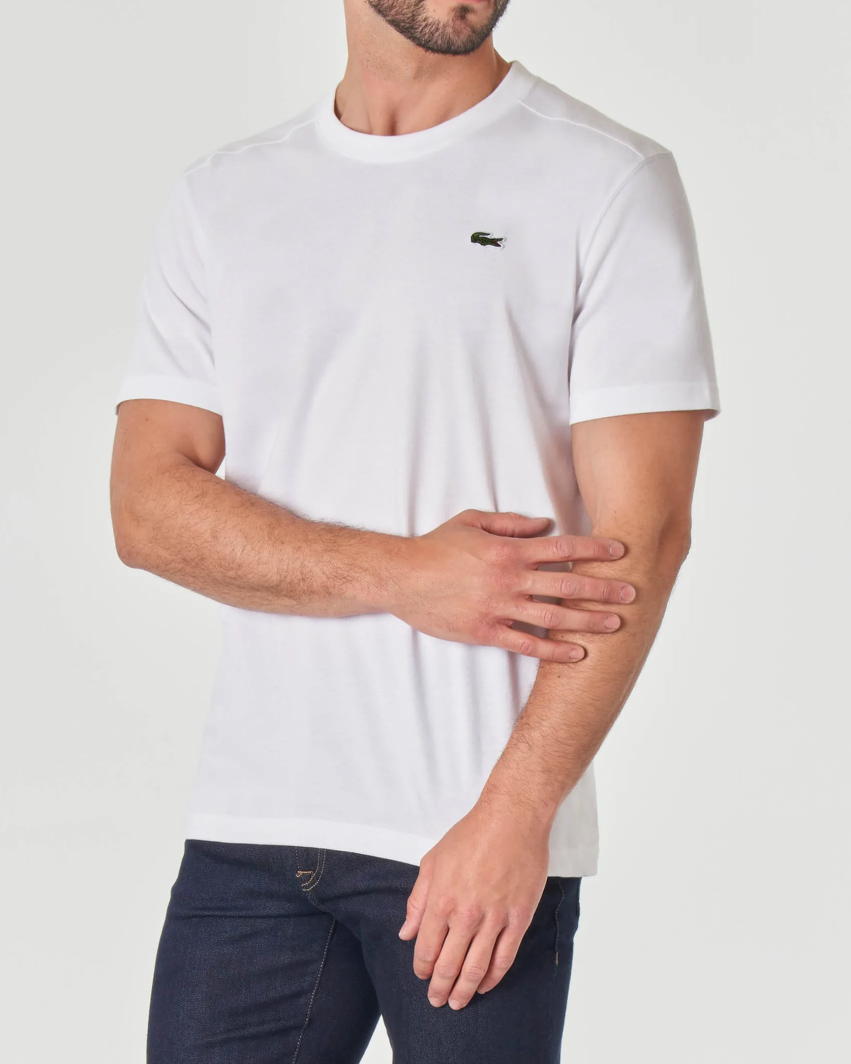 T-shirt Lacoste bianca mezza manica con logo coccodrillo ricamato