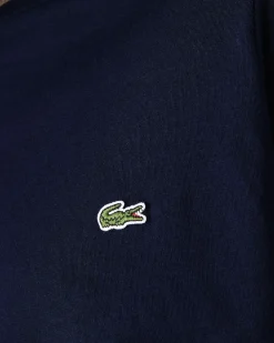 T-shirt Lacoste blu in pima cotton con logo coccodrillo verde