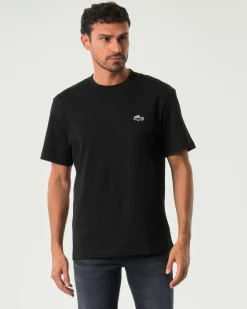 T-shirt Lacoste classic-fit nera con logo coccodrillo multicolor