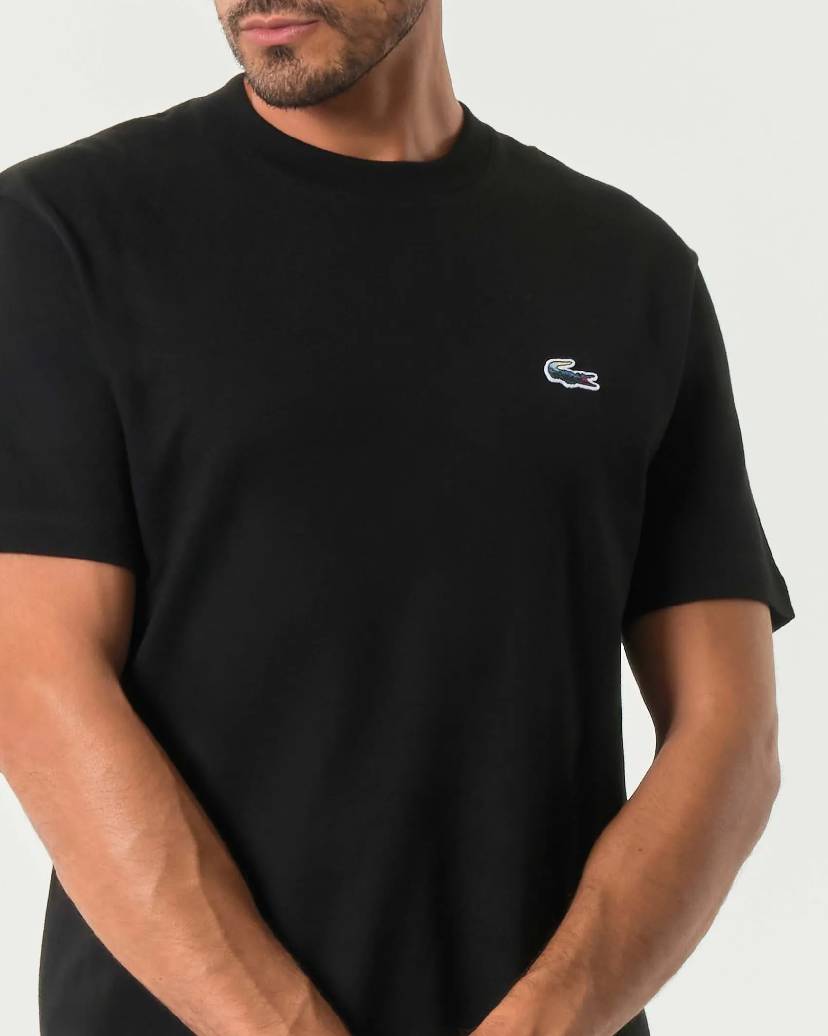 T-shirt Lacoste classic-fit nera con logo coccodrillo multicolor