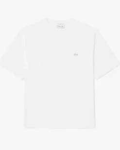 T-shirt Lacoste loose-fit bianca con logo tono su tono