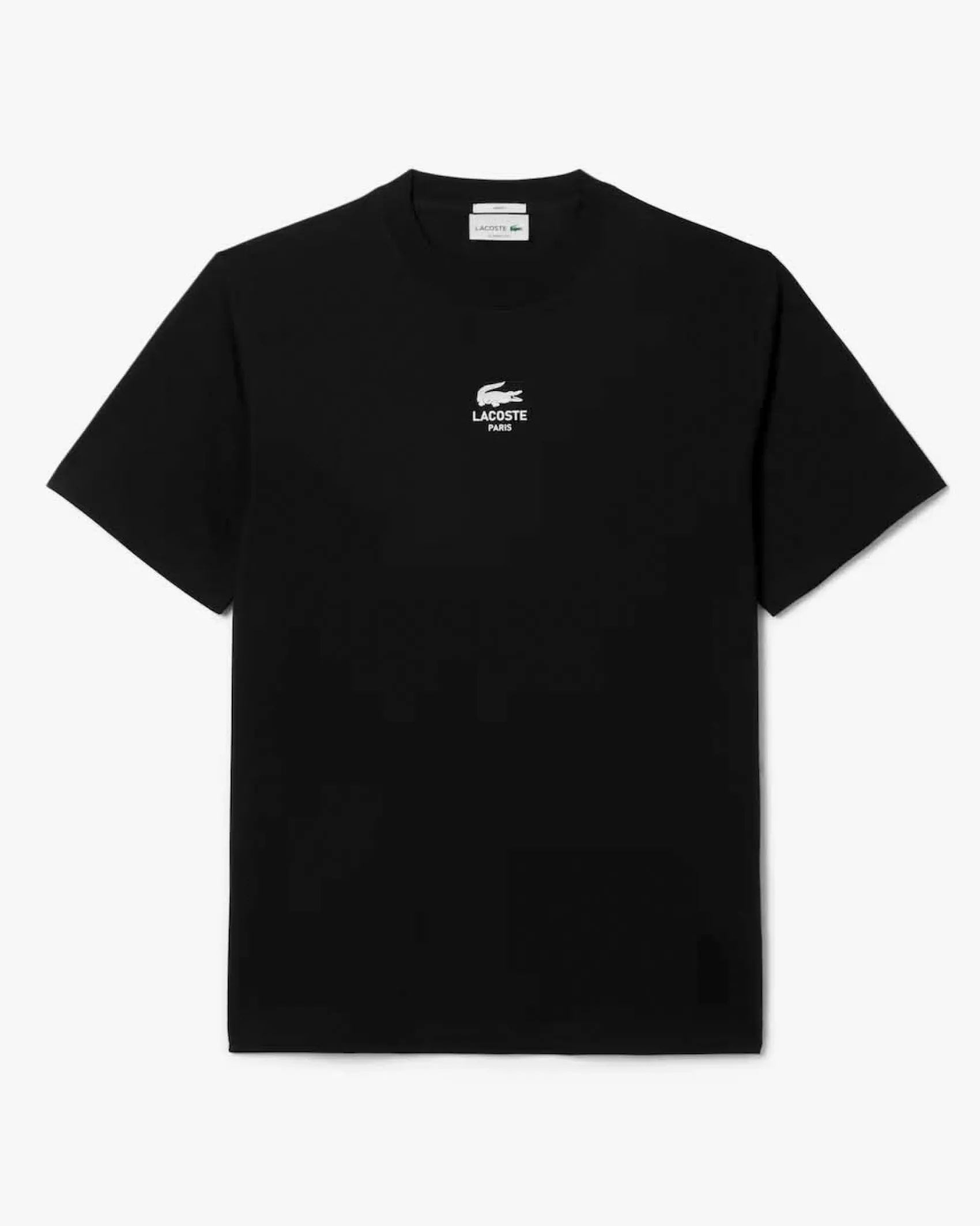 T-shirt Lacoste nera in jersey di cotone pesante con stampa logo davanti