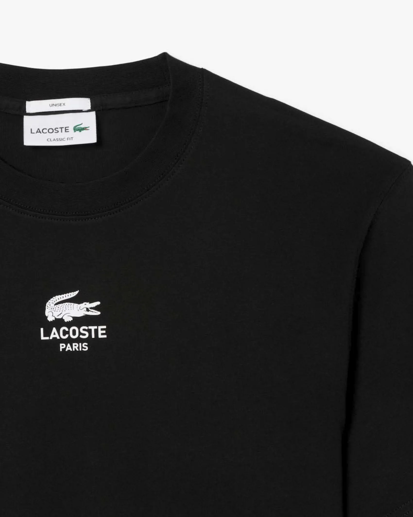 T-shirt Lacoste nera in jersey di cotone pesante con stampa logo davanti