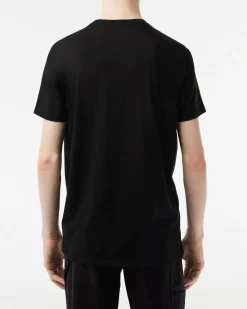 T-shirt Lacoste nera in pima cotton con logo coccodrillo verde