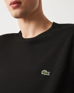 T-shirt Lacoste nera in pima cotton con logo coccodrillo verde