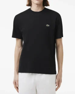 T-shirt Lacoste nera mezza manica in puro cotone classic-fit