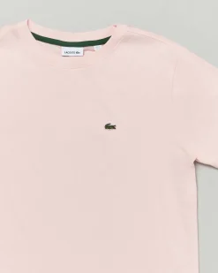 T-shirt Lacoste rosa in puro cotone con mini logo icon