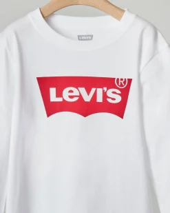 T-shirt Levi's bianca manica lunga con logo batwing rosso
