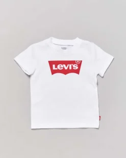 T-shirt Levi's bianca mezza manica con logo batwing rosso