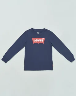 T-shirt Levi's blu a manica lunga in cotone con logo batwing rosso