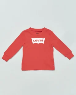 T-shirt Levi's rossa a maniche lunghe con logo batwing bianco