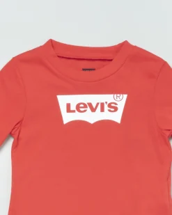 T-shirt Levi's rossa a maniche lunghe con logo batwing bianco
