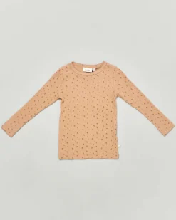 T-shirt Lil'Atelier cammello a costine con fantasia floreale e maniche lunghe