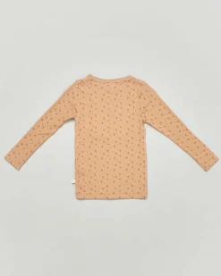 T-shirt Lil'Atelier cammello a costine con fantasia floreale e maniche lunghe