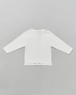 T-shirt Lil'Atelier in puro cotone bianca a maniche lunghe con taschino
