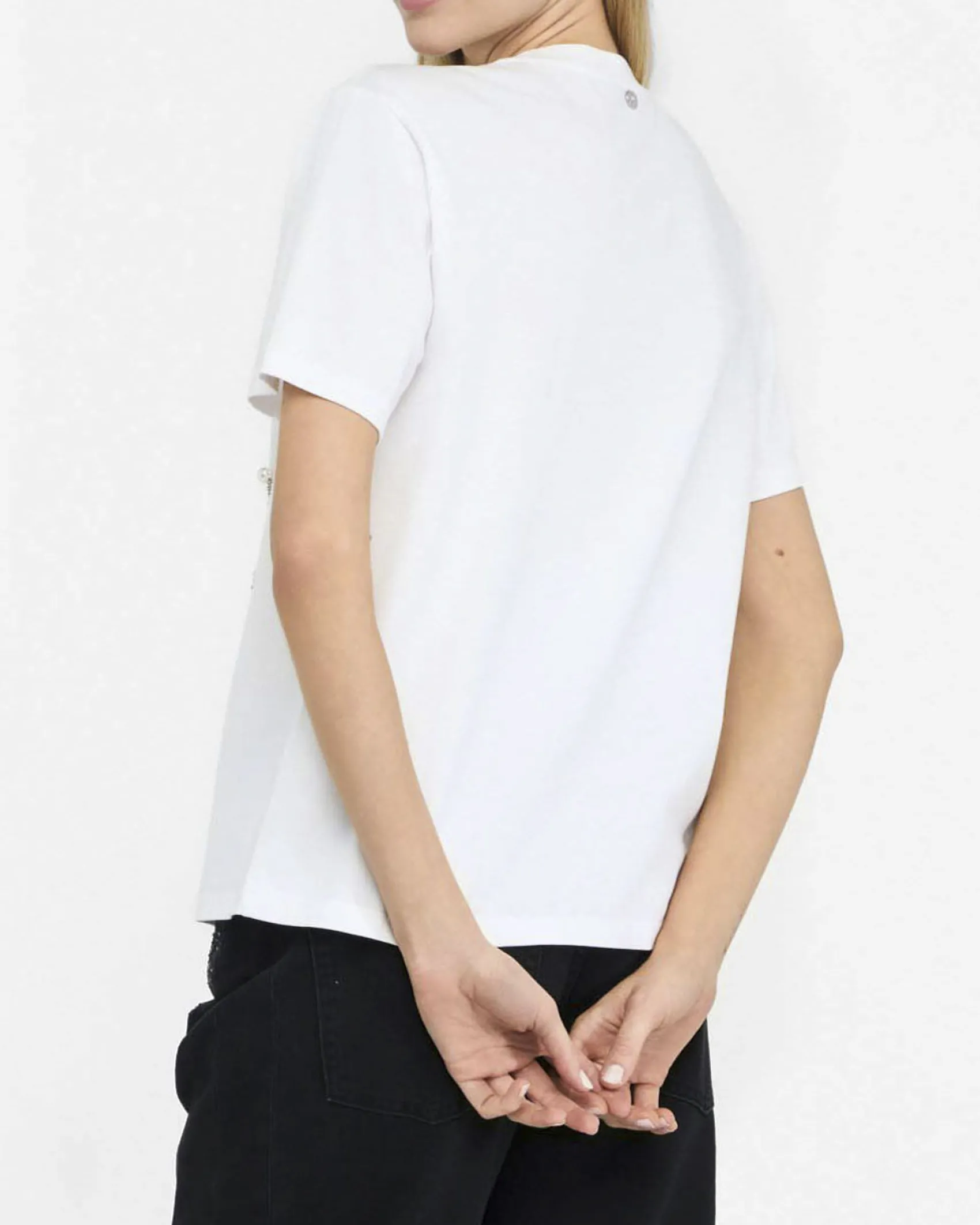 T-shirt Liu Jo bianca in cotone stretch con perle e strass