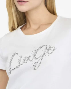 T-shirt Liu Jo Jeans bianca in cotone con logo in strass