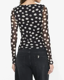 T-shirt Liu Jo Jeans nera in jersey stretch con pois a contrasto