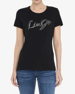 T-shirt Liu Jo Jeans nera in cotone con logo in rilievo