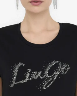 T-shirt Liu Jo Jeans nera in cotone con logo in rilievo