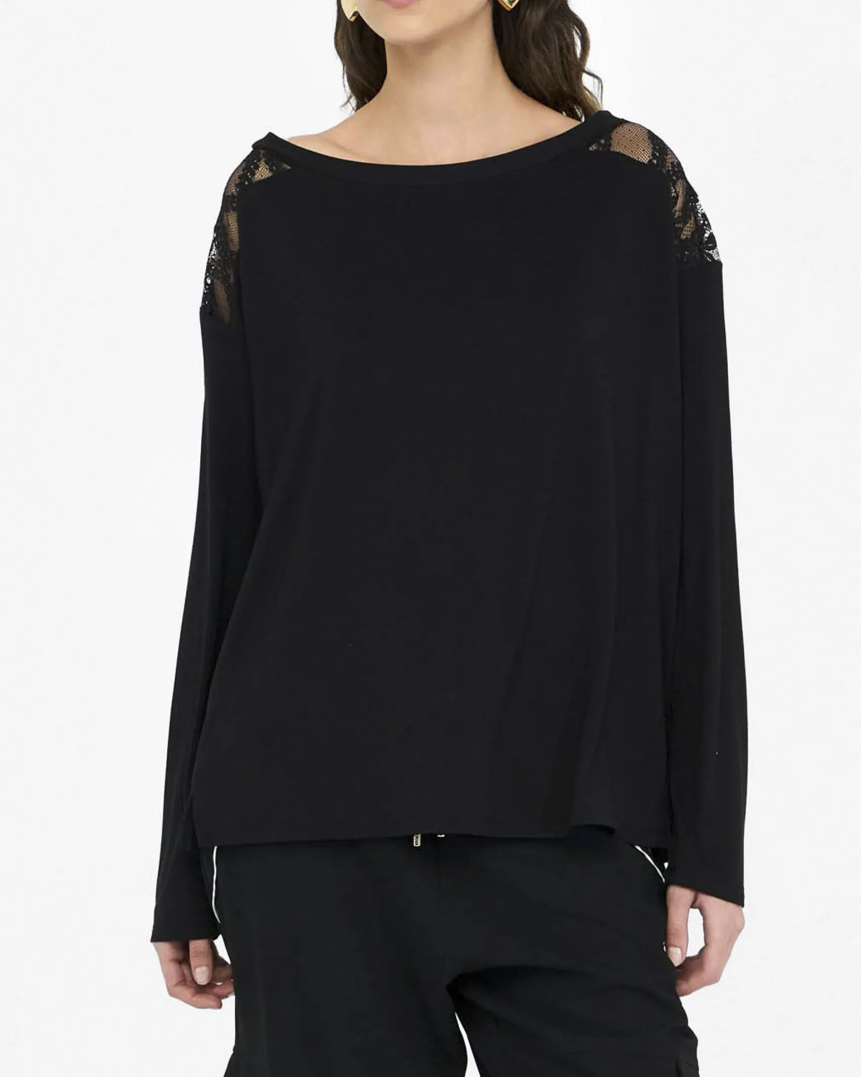 T-shirt Liu Jo Sport nera in viscosa con dettagli in pizzo