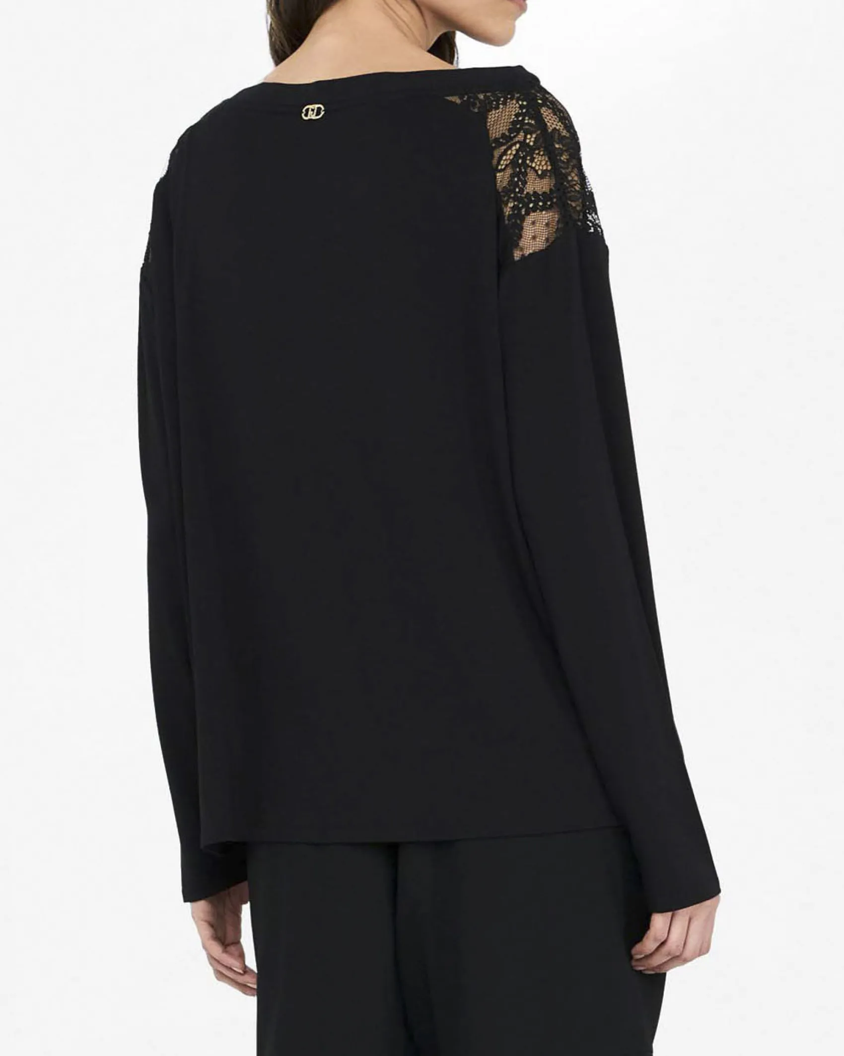 T-shirt Liu Jo Sport nera in viscosa con dettagli in pizzo