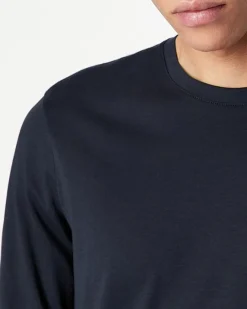 T-shirt manica lunga Armani Exchange blu tinta unita in pima cotton