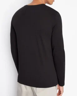 T-shirt manica lunga Armani Exchange nera tinta unita in pima cotton
