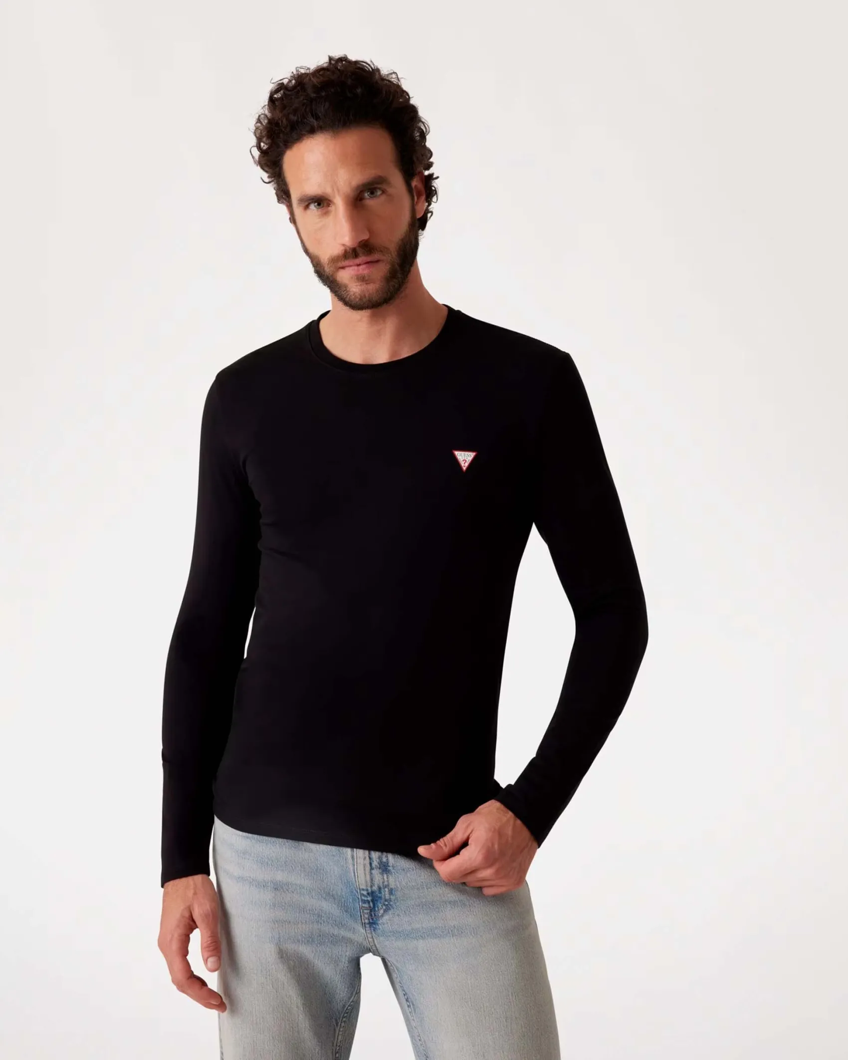T-shirt manica lunga Guess nera in cotone stretch