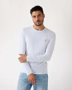 T-shirt manica lunga Guess bianca in cotone stretch