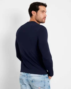 T-shirt manica lunga Guess blu in cotone stretch