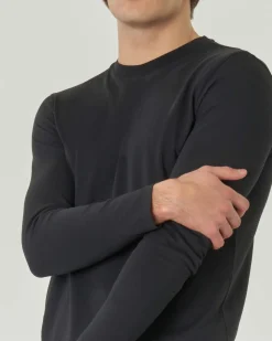 T-shirt manica lunga nera in jersey di puro cotone