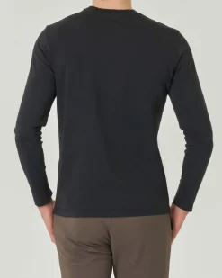 T-shirt manica lunga nera in jersey di puro cotone
