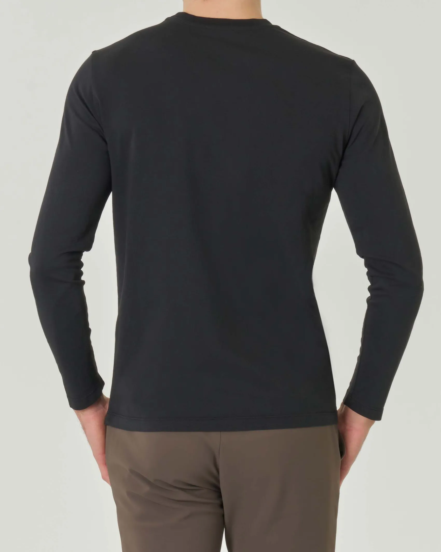 T-shirt manica lunga nera in jersey di puro cotone