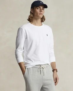 T-shirt manica lunga Polo Ralph Lauren bianca in puro cotone con logo pony blu ricamato sul petto