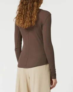 T-shirt marrone in crêpe di cotone Weekend Max Mara a maniche corte