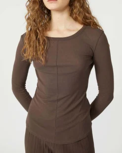 T-shirt marrone in crêpe di cotone Weekend Max Mara a maniche corte
