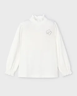 T-shirt Mayoral a lupetto bianca in viscosa stretch a maniche lunghe