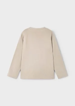 T-shirt Mayoral beige in puro cotone a maniche lunghe con stampa camion