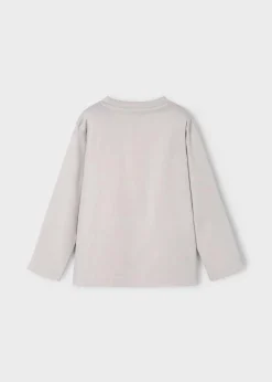 T-shirt Mayoral grigia in puro cotone a maniche lunghe con stampa lupo